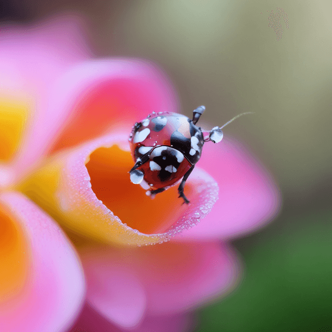Macro Raindrop Art: Ladybug in Water on Flower Petal
