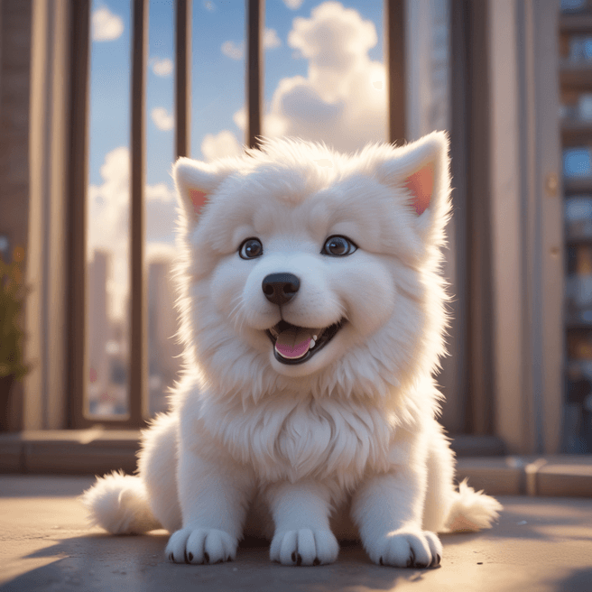 Charming Anime-style White Tatra Shepherd Dog in a Lively 3D Scene