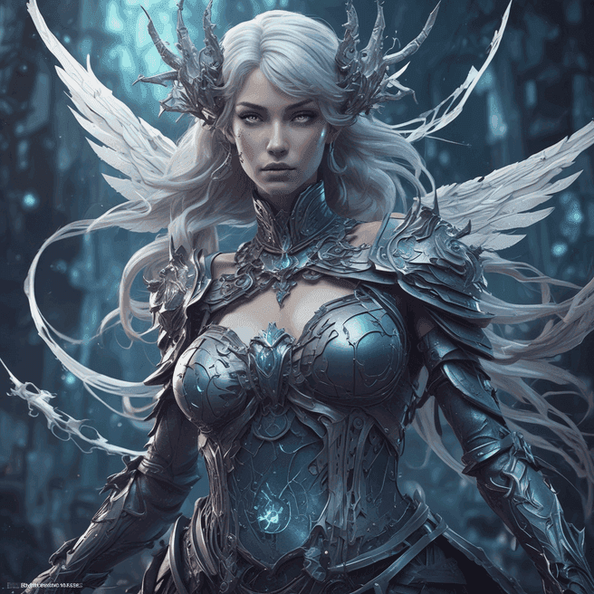 beautiful woman fairy, threads, thorned armor, going ahead, sign of the zodiac, Dark shadows, by Rossdraws, 3D Render, Unreal Engine, Canon50, Papercutting, Cold Color Palette, Line Art, Surprised, Ink, Mural