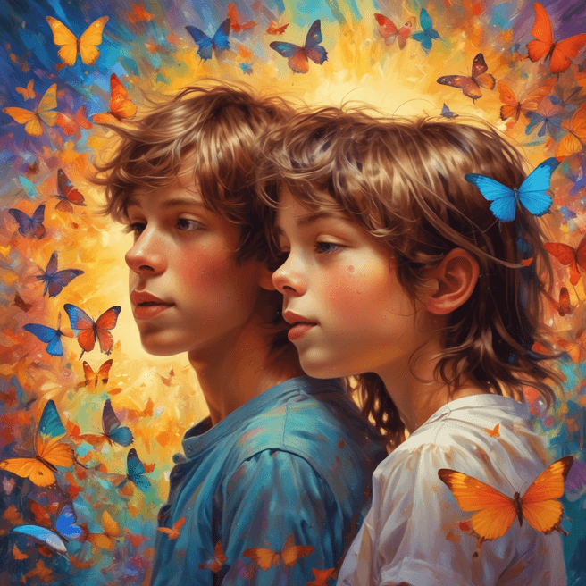 Psychedelic Summer Love: Studio Ghibli-style Boy & Girl with Butterflies - Fulgent AI
