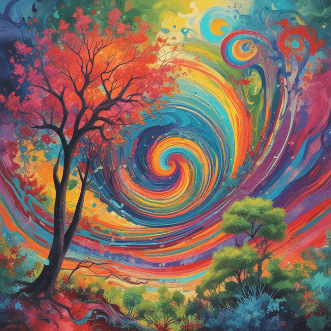 Vibrant Abstract Art: Dreamy Swirls & Trees | Fulgent AI
