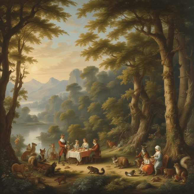 Enchanting Woodland Animals' Picnic by the Tranquil Lake