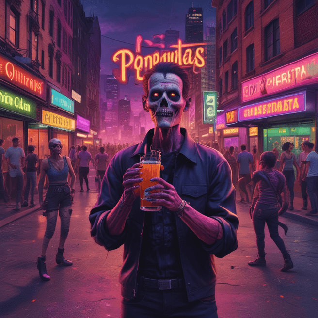 Horror-Filled NecroPunk Goth-Rock Album Cover with CGI Zombies on City Street