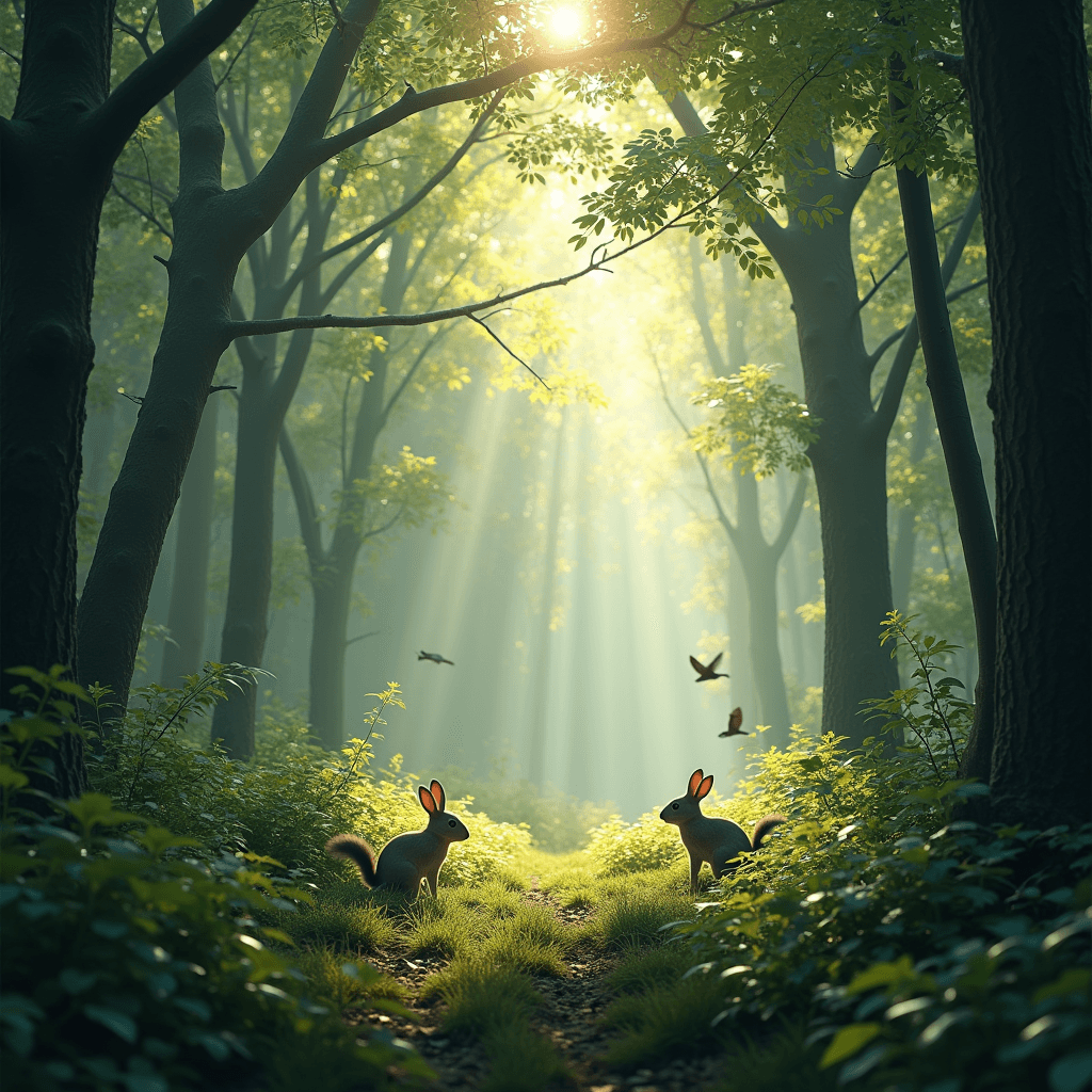 Ultra-Realistic Forest Scene: Sunlit Canopy, Wildlife, and Nature Sounds | Fulgent AI