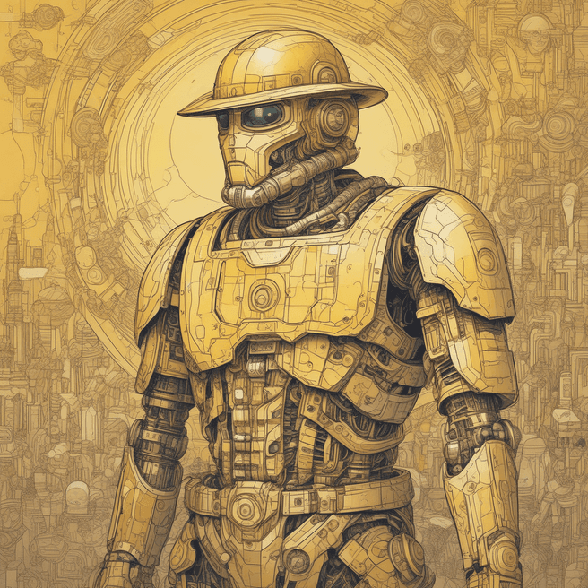 Explore Golden Yellow Robot Art: Wildlife Photography, Pyrography & More!