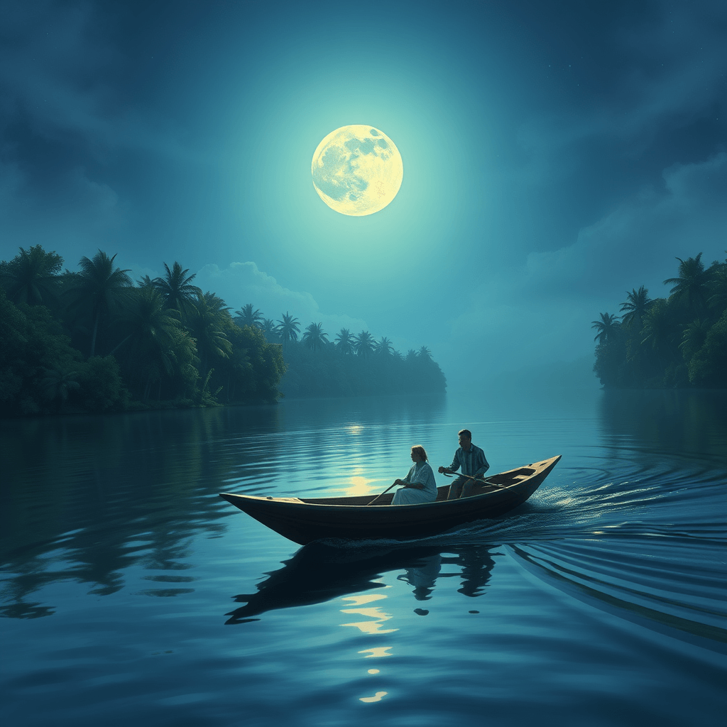 Majestic Boat Ride at Moonlit River - Fulgent AI