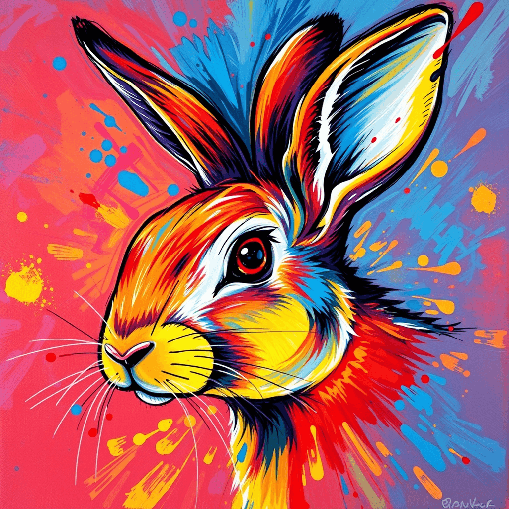 Colorful Rabbit Face Abstract Painting | Vibrant Illustration