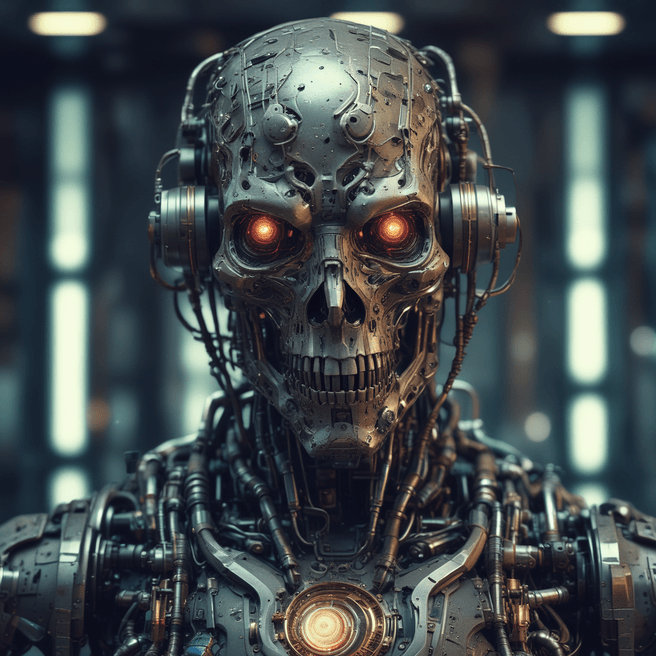 Dark Fantasy War Cyborg Portrait: Devil-Armor Cosmic Light