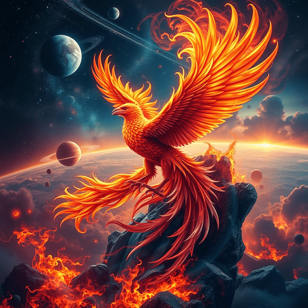 Fiery Phoenix Rising: Celestial Rebirth in Nebula