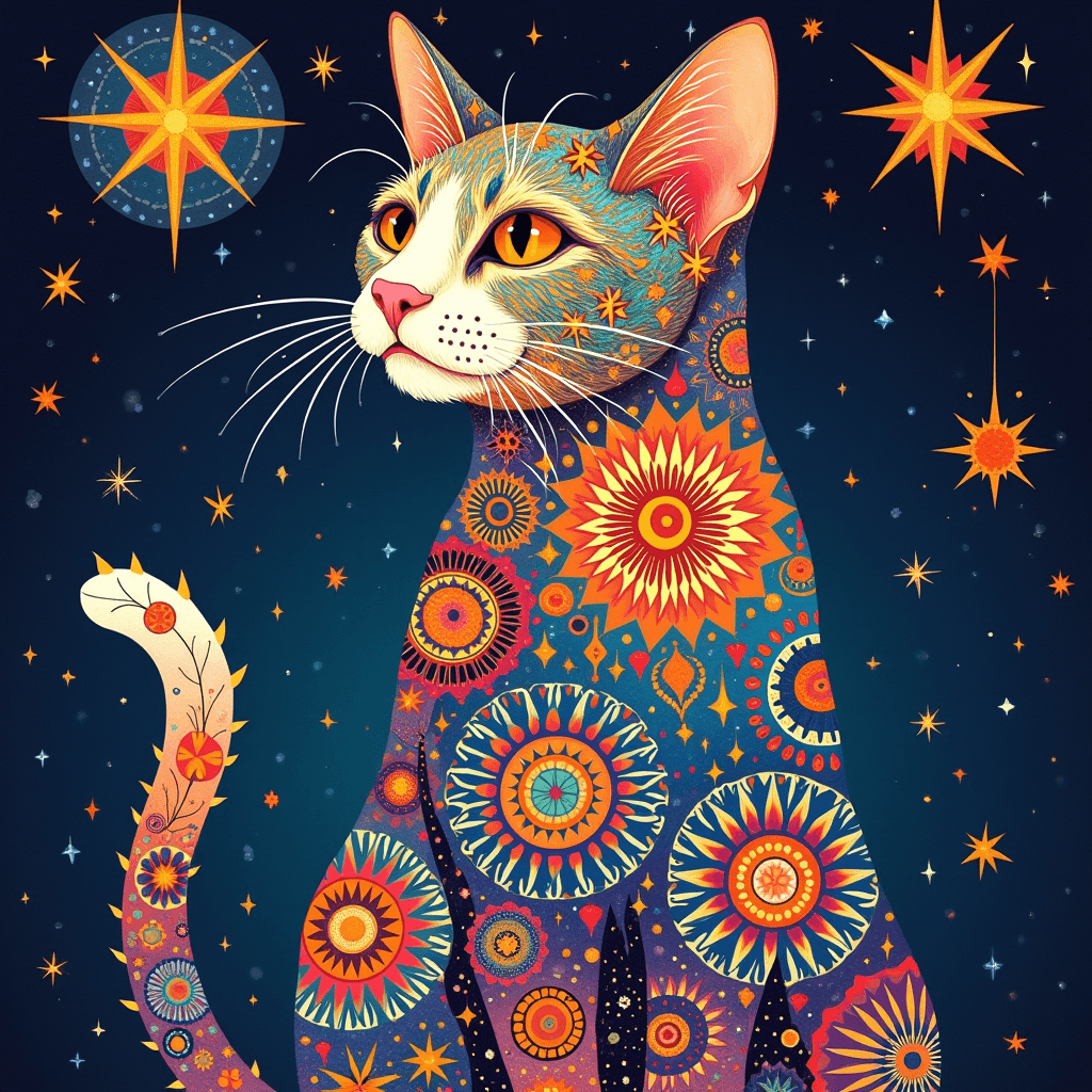 Colorful Mandala Cat Art in Cosmic Universe | Fulgent AI