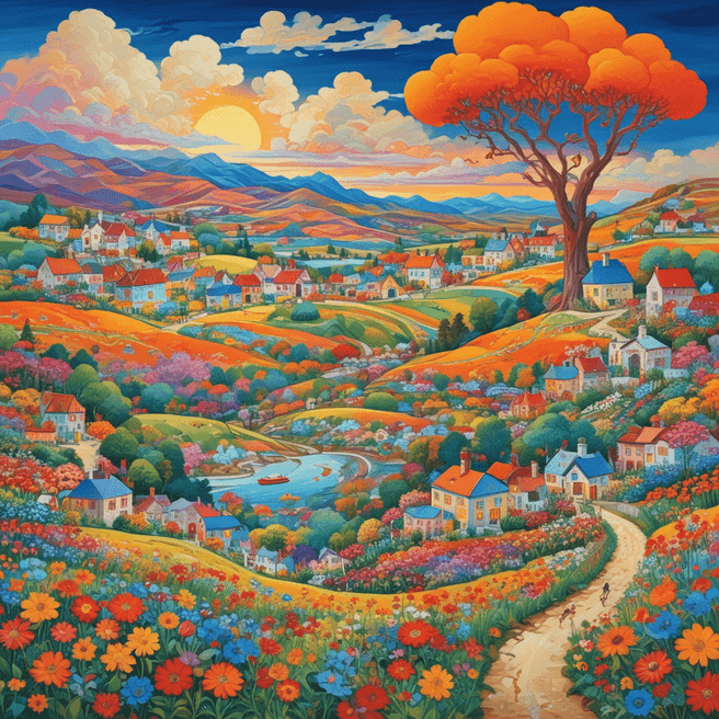 Enchanting Village amidst Rolling Hills | Fantasy Concept Art