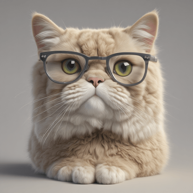 Persian American Mixed Breed Cat 3D Render with Glasses | High-Quality Image