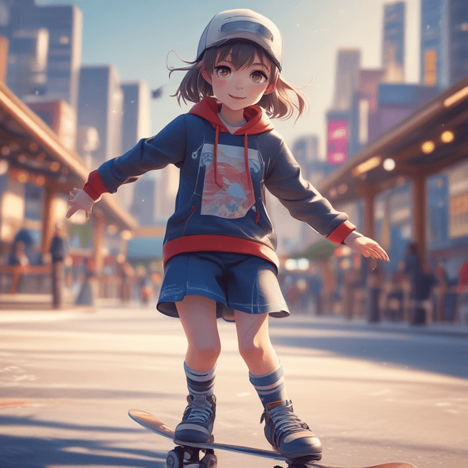 Highly Detailed 4K Anime Girl Skating Art for Aesthetic Enthusiasts
