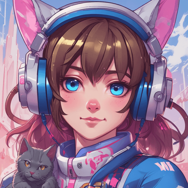 Create Stunning Mecha Pilot & D.Va Inspired Images with Headphones, Pink Eyes, Cat Face, & Blue Tights