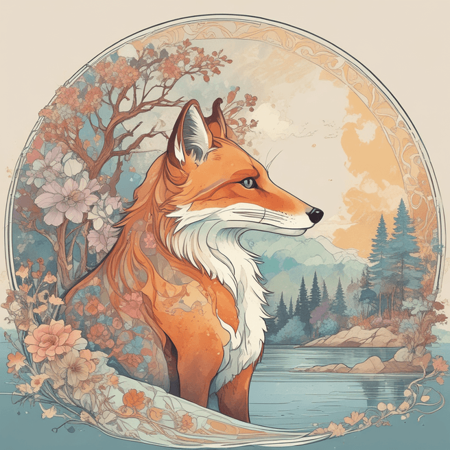 Enchanting Fox Silhouette by Alphonse Mucha