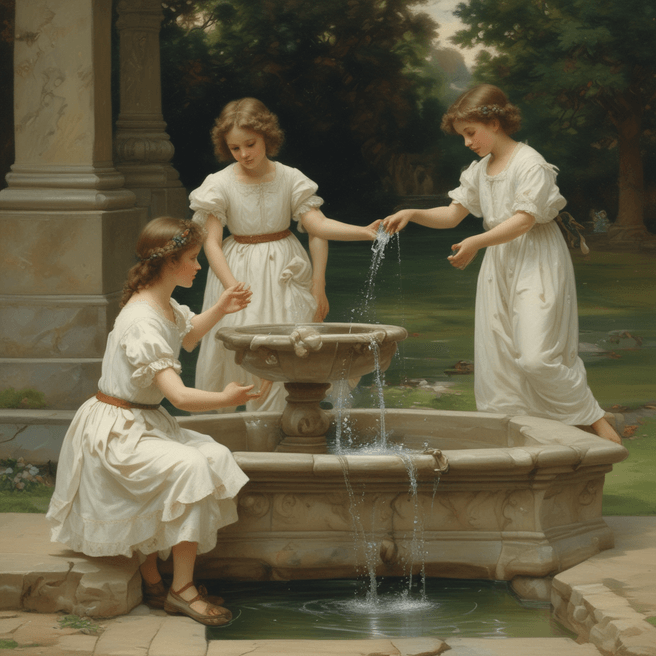 Innocent childhood joy by the fountain in a park