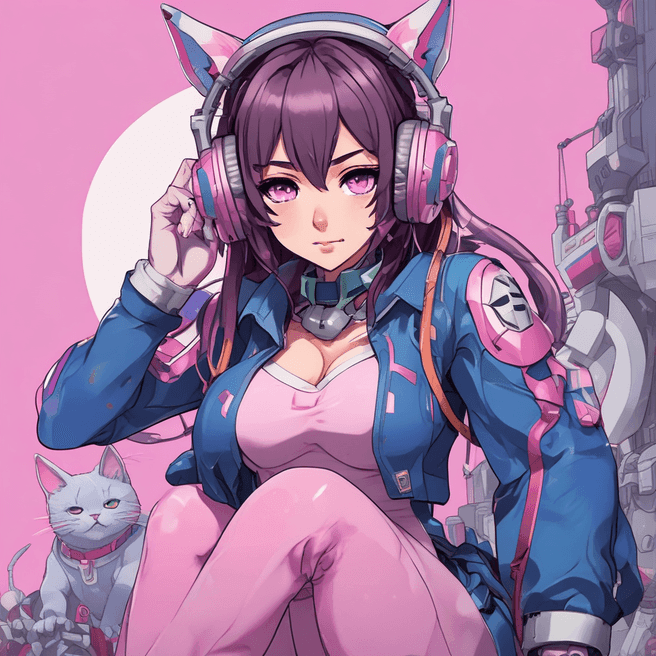 Create Stunning Mecha Pilot & D.Va Inspired Images with Headphones, Pink Eyes, Cat Face, & Blue Tights