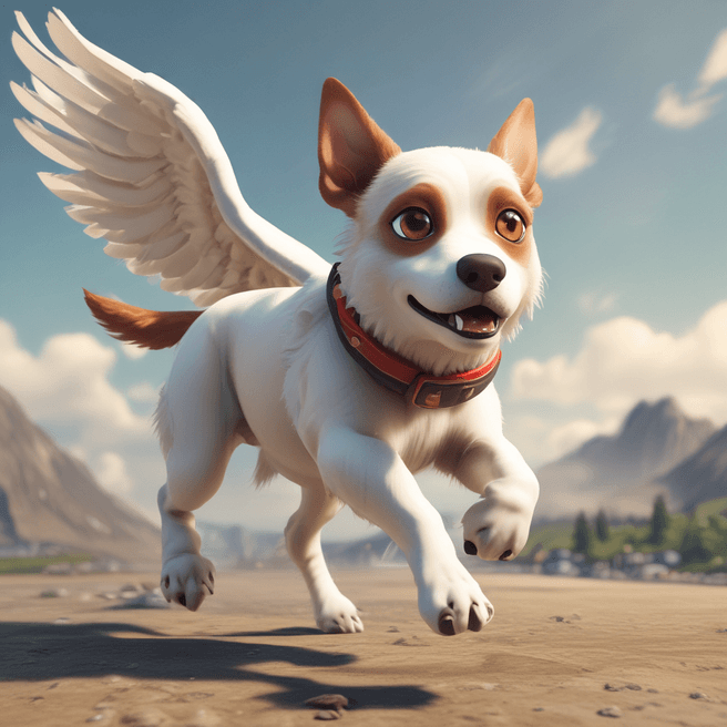 Fulgent AI: Stunning 3D Anime Image of Flying Dog