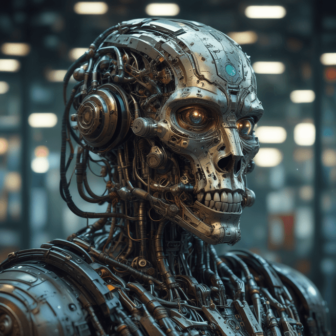 Dark Fantasy War Cyborg Portrait: Devil-Armor Cosmic Light