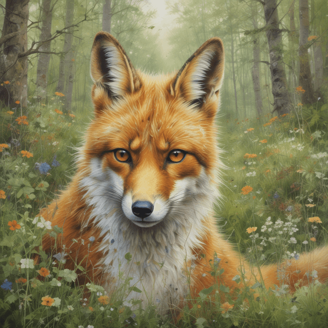 Exquisite Oil Painting of Cute Fox in Enchanted Forest Meadow | Fulgent AI