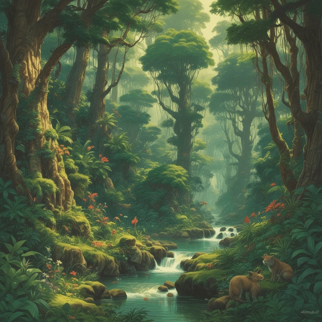Enchanting Jungle Art: Google Jungle Transformed in Ghibli Style