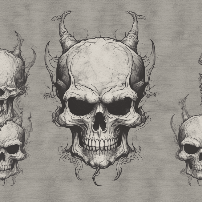 A skullish devil looking structure, background faded, ultro high quality