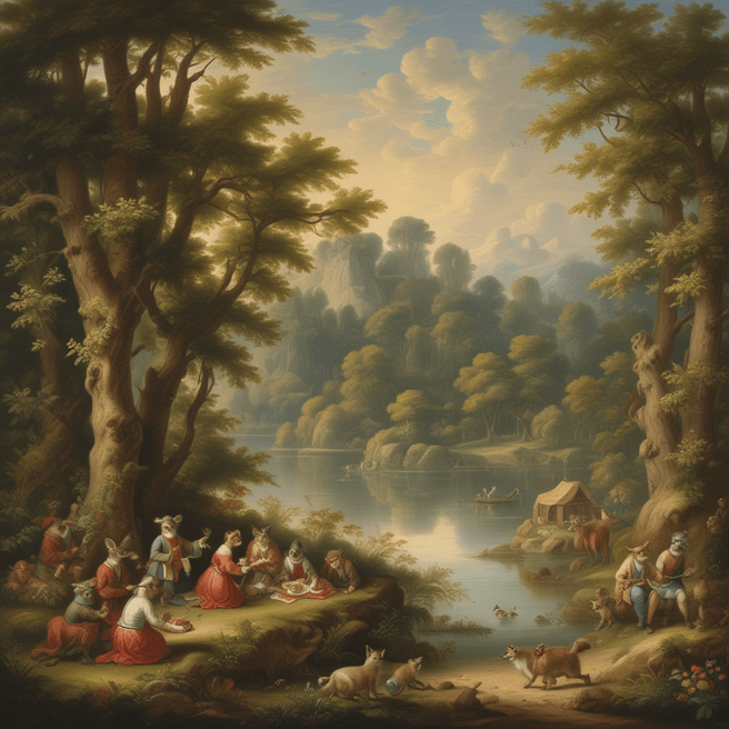 Enchanting Woodland Animals' Picnic by the Tranquil Lake