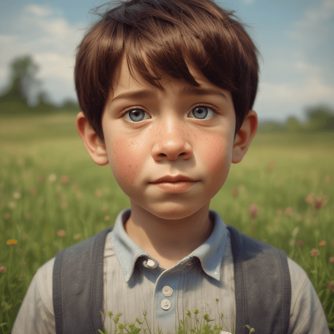 Captivating Google Pixar Style Portrait of a Boy Playing in a Field