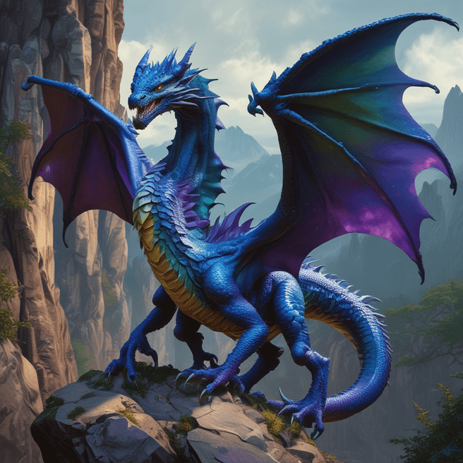 Majestic Mountain Dragon with Blue Metallic Scales