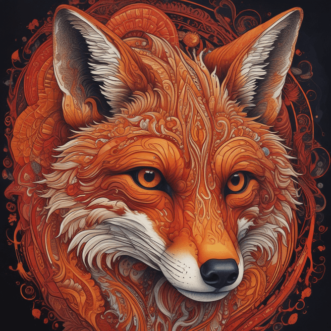 Fiery Fox Portrait: Captivating Red and Orange Artwork