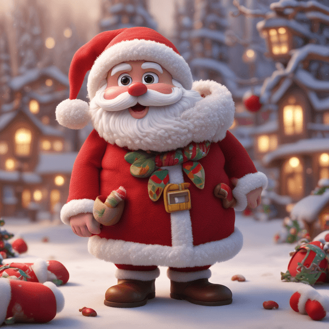 Delightful 4K Cartoon Santa Claus Poster with Whimsical Pixar-Inspired Design