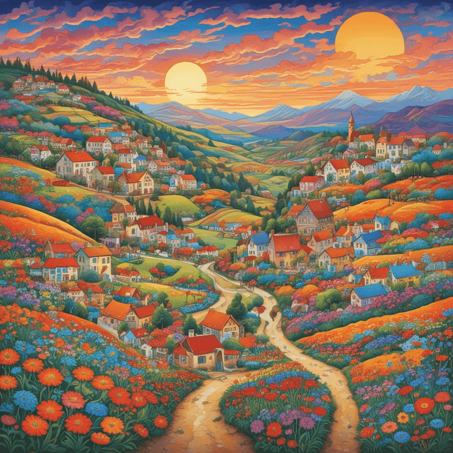 Enchanting Village amidst Rolling Hills | Fantasy Concept Art