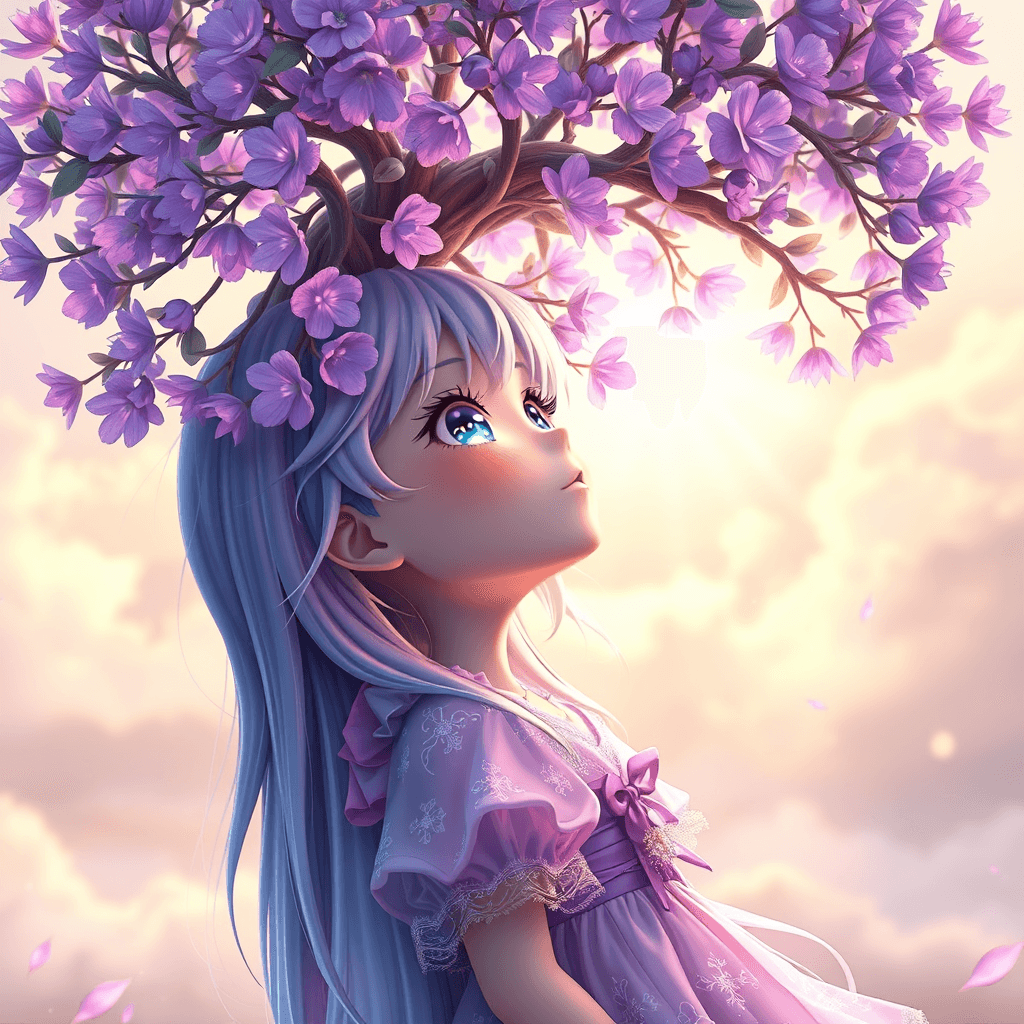 Enchanting 3D Anime Girl Under Ethereal Tree