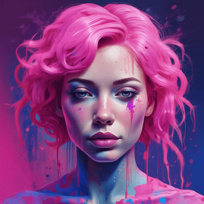 Vibrant Pink Hair Abstract Female Figure 3D Artwork