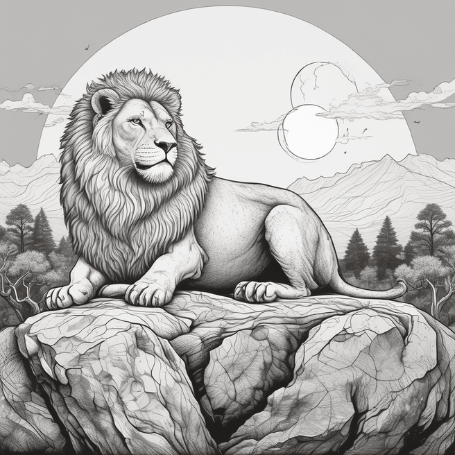 Majestic Lion King Illustration in Black & White