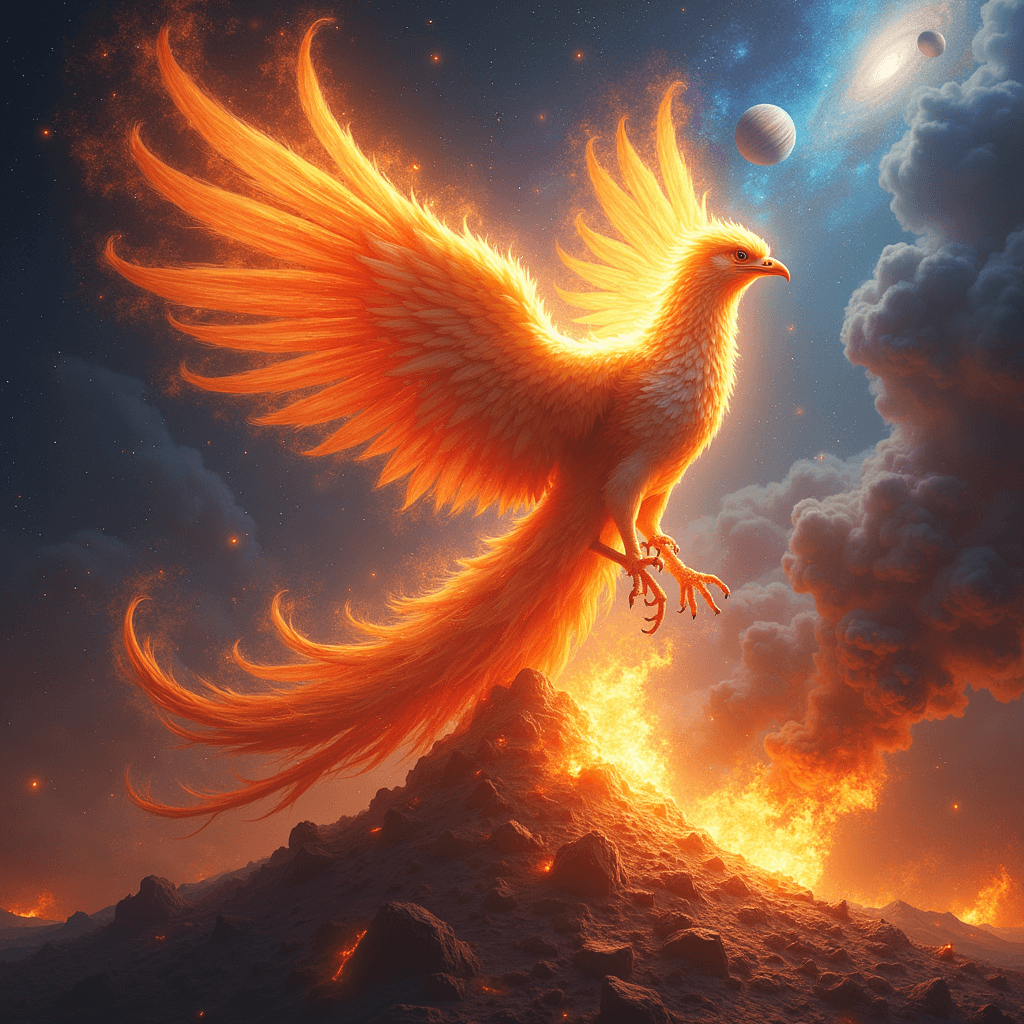 Stunning Phoenix Rebirth in Cosmic Nebula