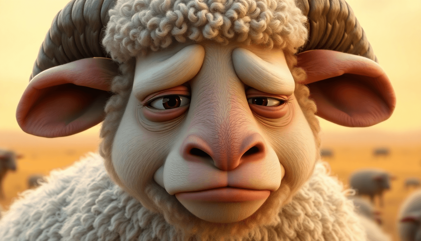 Exhausted Sheep Character in Detailed 3D Illustration