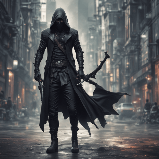Stealthy Rogue Assassin in Black with Mask - Fulgent AI
