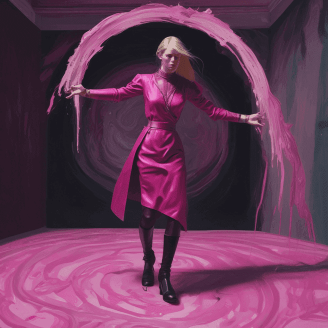 slayer, Magenta top, whirlwind boots, Holding with hands grasping an object, Black hole, Mid-afternoon, by Edvard Munch, Corona Render, Maya Model, Studio Lighting, Papercutting, Cold Color Palette, Detailed and Intricate, Embarrassed, Oil Paint, Baroque