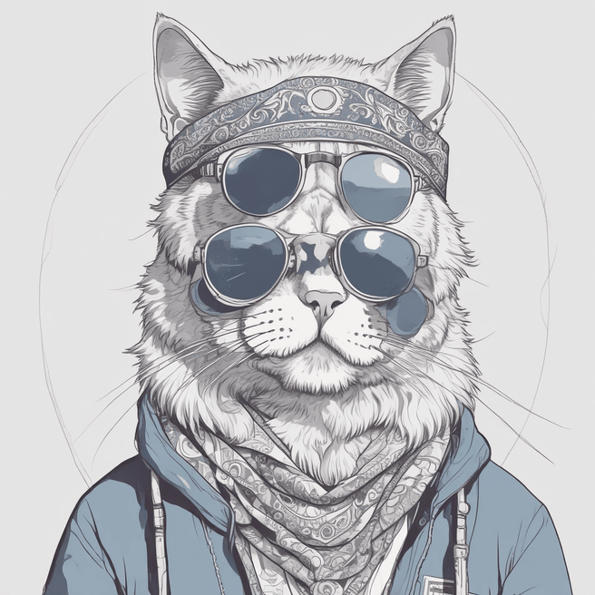 Anime Style Meditative Cat Illustration with Bandana and John Lennon Sunglasses | Fulgent AI