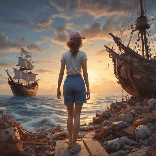 beautiful woman fairy, baseball cap, PTO, upstaging, Sailing ship, Twilight zone, by Jackson Pollock, Detailed Render, Cinema4d Model, Landscape, Wood-Carving, Pastel, Children's Drawing, Fear, Pastel Art, CGI