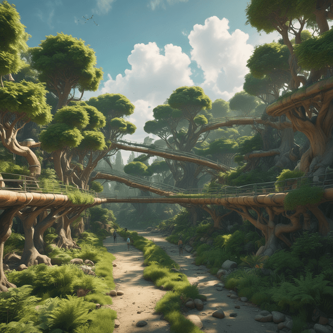 Futuristic Pixar-style 3D Render Infrastructure in Green Surrounding