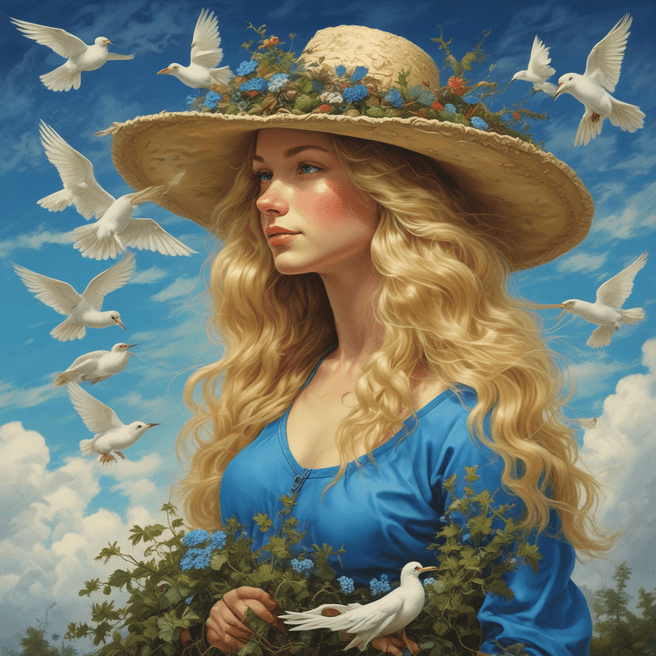 Enchanting Blonde Woman in Bird-Adorned Hat | Fulgent AI