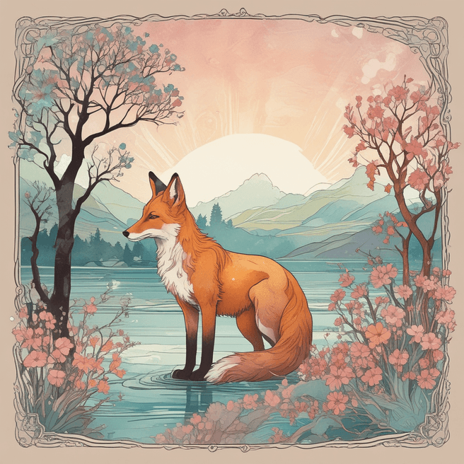 Enchanting Fox Silhouette by Alphonse Mucha