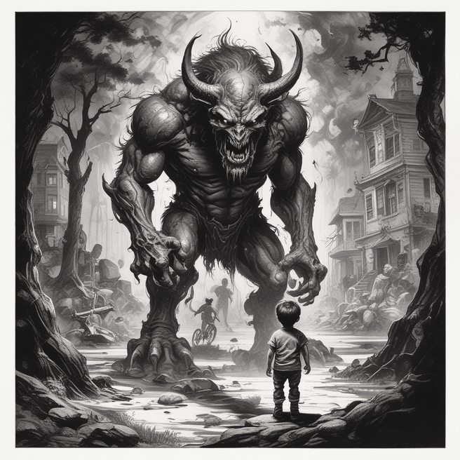 Artistic Horror: Demon Roaming Young Boy - Fulgent AI