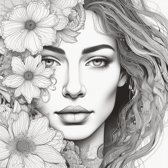 Minimalist Abstract Line Drawing of Woman with Gold Accents