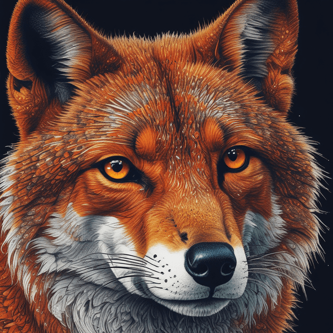 Stippling Fox Design with Cinematic Vibe | Vibrant Colors | Angry Eyes | Dark Background | Mowgli Inclusion