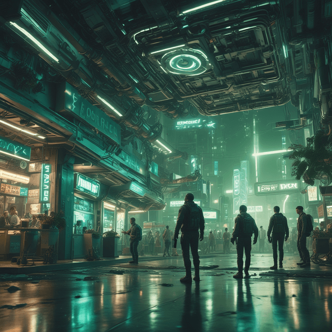Futuristic Cinematic Action Scene: Lunar City Convenience Store Ambiance