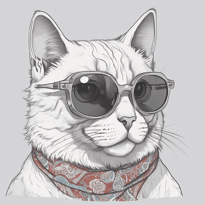 Anime Style Meditative Cat Illustration with Bandana and John Lennon Sunglasses | Fulgent AI