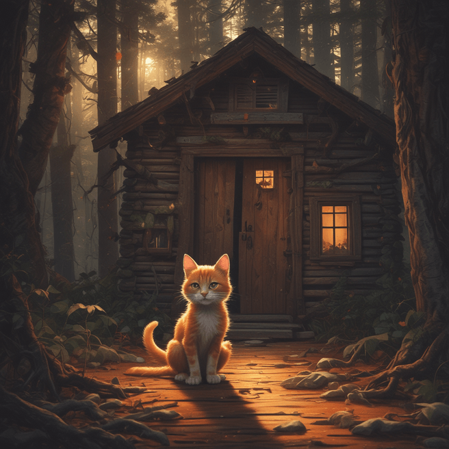 Spooky Encounter: Terrified Kitten and Zombie in Abandoned Cabin